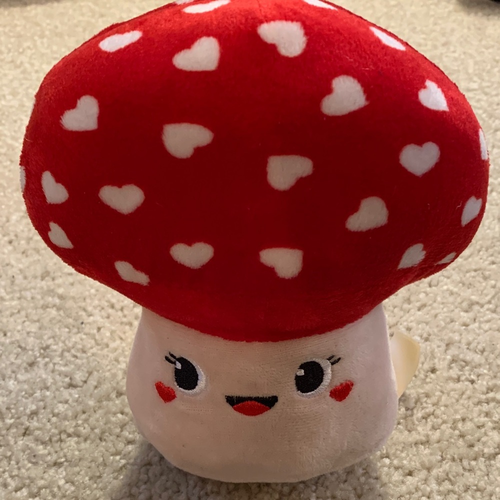 Cute Red and Cream Mushroom with Hearts Plush Stuffed Toy By MTY International